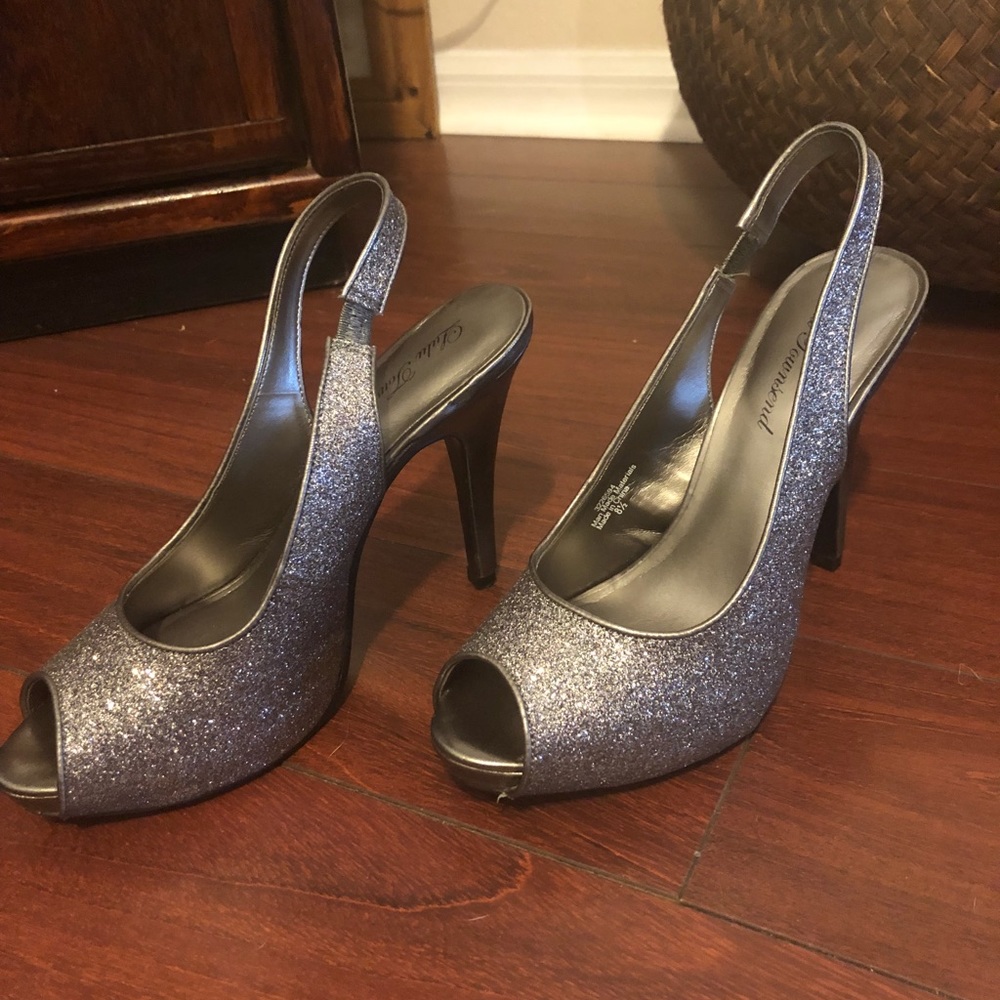 SOLD!!! Silver Glam Peep Toe Heels